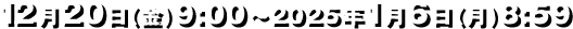 12月20日（金）9:00〜2025年1月6日（月）8:59